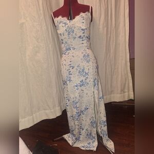 Blue and White Halter Maxi Sundress for Weddings